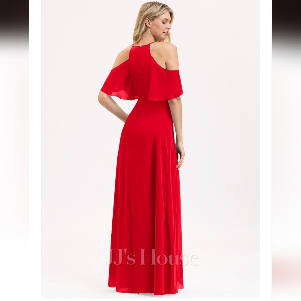 JJs House A-line Cold Shoulder Floor-Length Chiffon Bridesmaid Dress #206455 - Picture 10 of 10